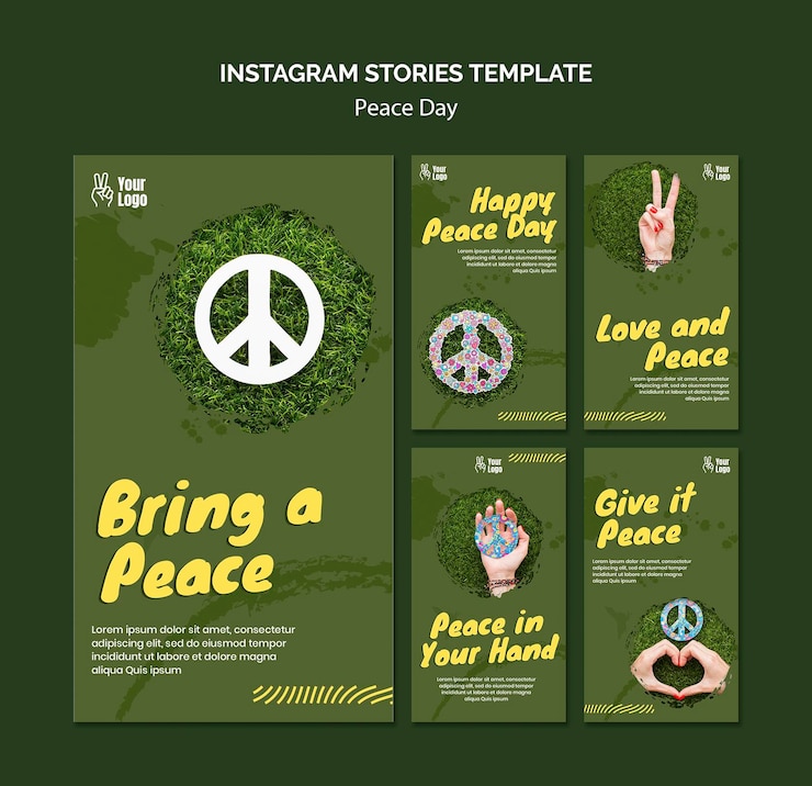 PSD gratuito colección de historias de instagram para el día mundial de la paz