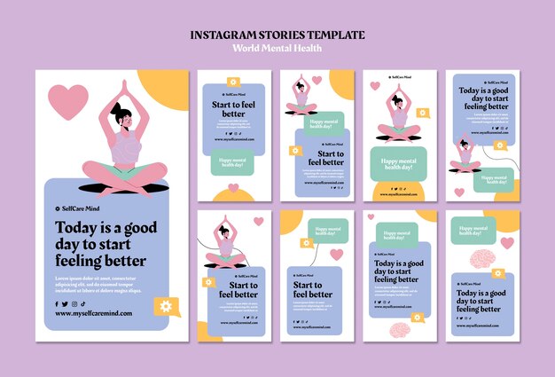 Colección de historias de instagram del día mundial de la salud mental
