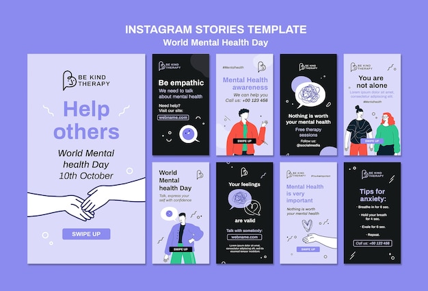 Colección de historias de instagram del día mundial de la salud mental