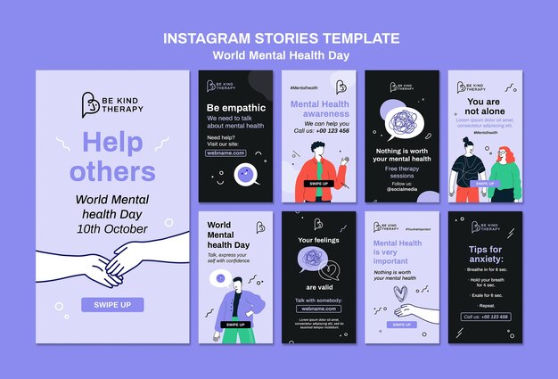 Colección de historias de instagram del día mundial de la salud mental
