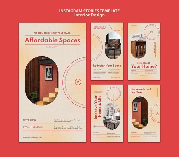 Colección de historias de instagram para diseño de interiores