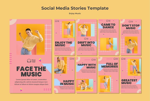 PSD gratuito colección de historias de instagram para disfrutar de la música