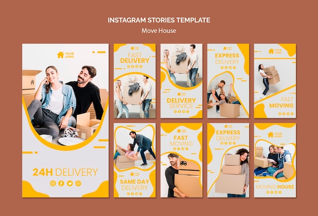 PSD gratuito colección de historias de instagram para empresa de mudanzas