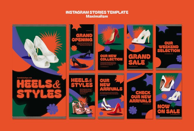 Colección de historias de instagram en estilo maximalista.