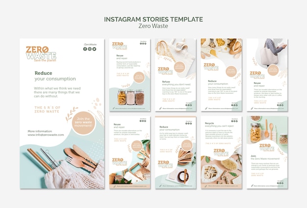 PSD gratuito colección de historias de instagram para un estilo de vida sin desperdicio