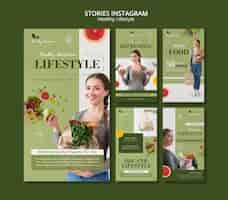 PSD gratuito colección de historias de instagram para un estilo de vida saludable con mujeres