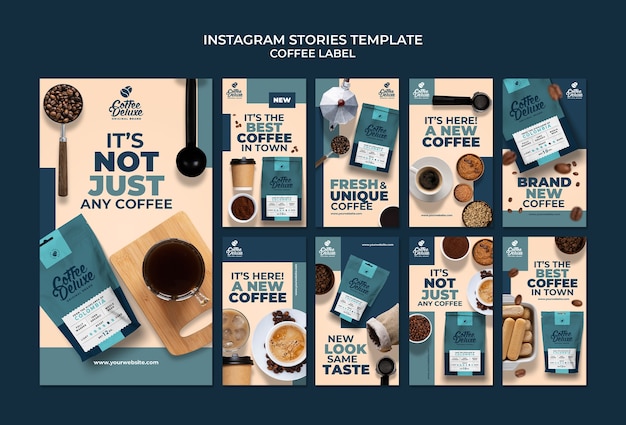 PSD gratuito colección de historias de instagram para etiqueta de café.