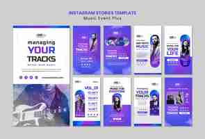 PSD gratuito colección de historias de instagram de eventos musicales