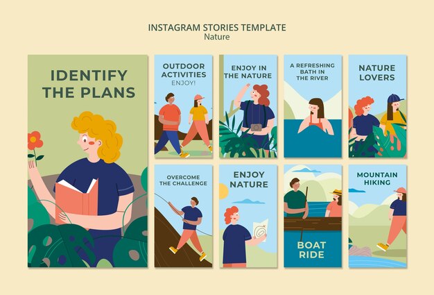 Colección de historias de instagram de exploración de la naturaleza y aventuras al aire libre