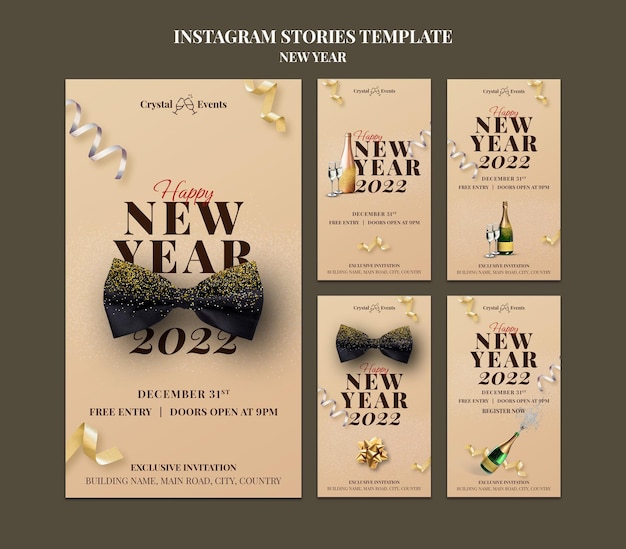 PSD gratuito colección de historias de instagram de fiesta de año nuevo festivo