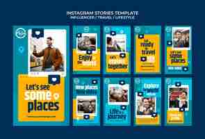 PSD gratuito colección de historias de instagram de influencers de medios de viajes