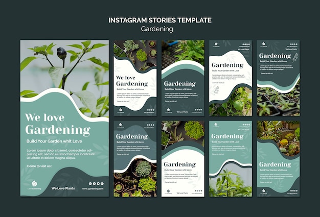 PSD gratuito colección de historias de instagram para jardinería