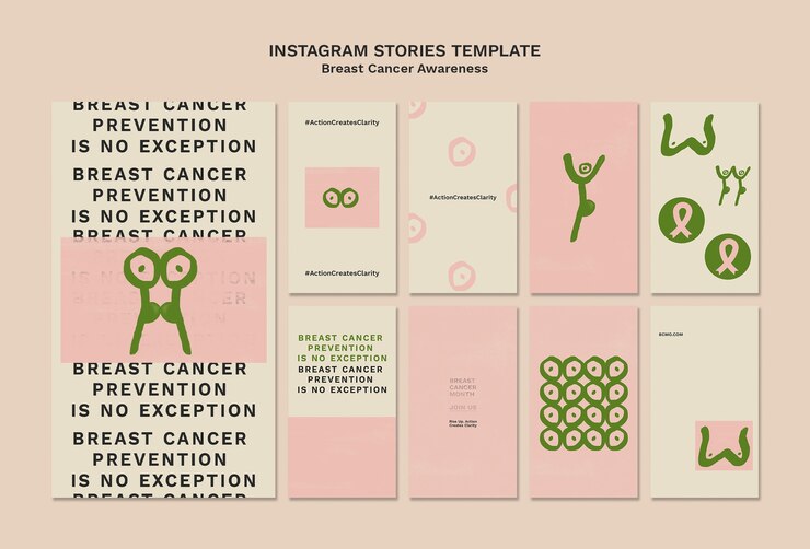 PSD gratuito colección de historias de instagram del mes de concientización sobre el cáncer de mama con figuras femeninas abstractas