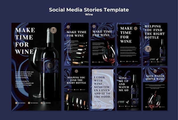 PSD gratuito colección de historias de instagram para el negocio del vino