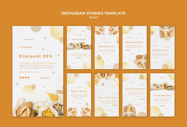 PSD gratuito colección de historias de instagram para negocios de cocina de pan