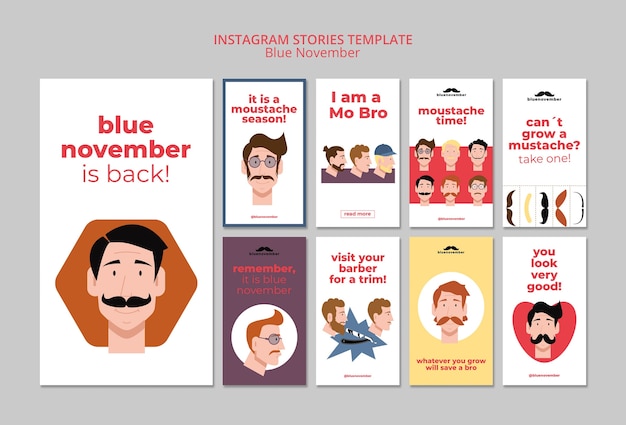PSD gratuito colección de historias de instagram de noviembre azul