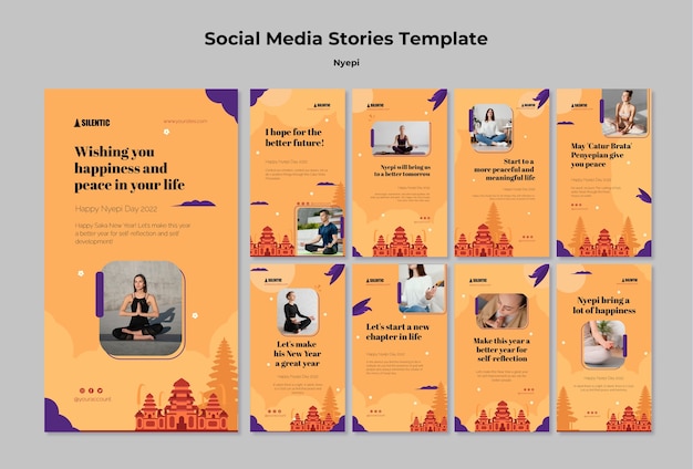 PSD gratuito colección de historias de instagram de nyepi