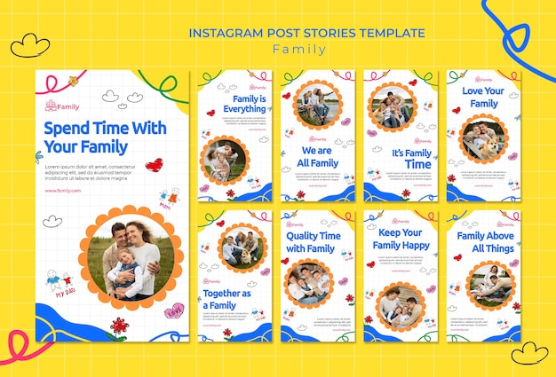 PSD gratuito colección de historias de instagram para pasar momentos familiares de calidad