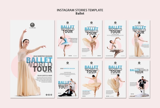 PSD gratuito colección de historias de instagram para presentaciones de ballet