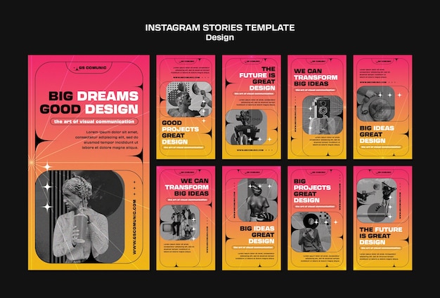 PSD gratuito colección de historias de instagram de profesión de diseño gráfico