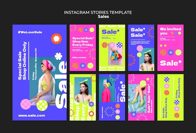 PSD gratuito colección de historias de instagram para rebajas y descuentos.