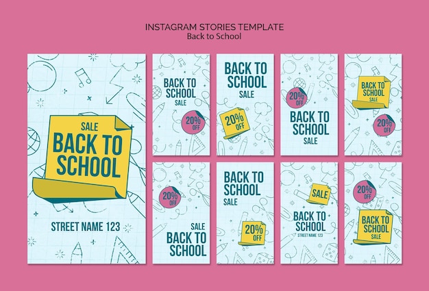 Colección de historias de instagram para el regreso a clases