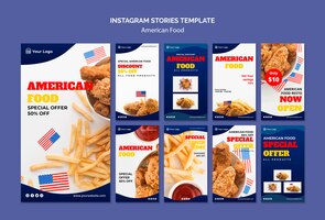 PSD gratuito colección de historias de instagram para restaurante de comida americana