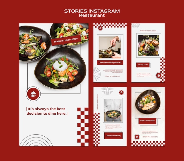 PSD gratuito colección de historias de instagram de restaurante con comida