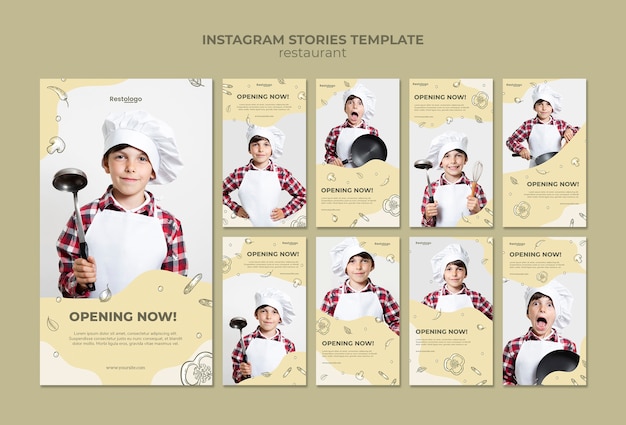 PSD gratuito colección de historias de instagram para restaurante