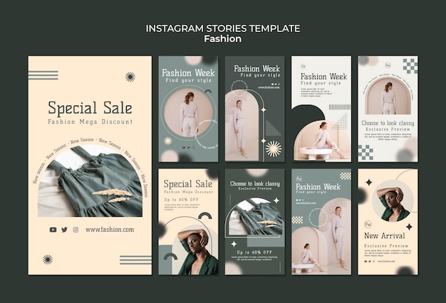 PSD gratuito colección de historias de instagram de la semana de la moda femenina