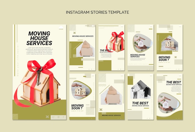 PSD gratuito colección de historias de instagram para servicios de mudanzas