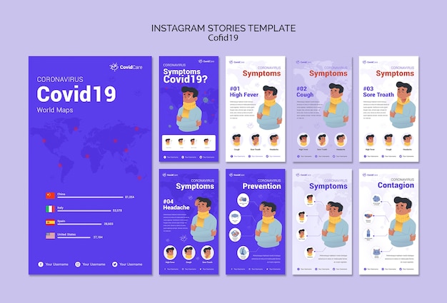 PSD gratuito colección de historias de instagram sobre covid19