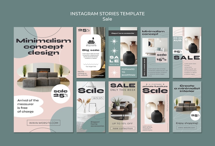 PSD gratuito colección de historias de instagram de venta de decoración de interiores