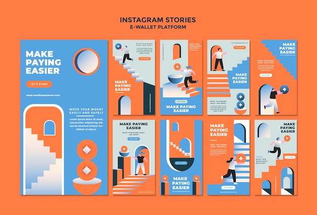 Colección de historias de redes sociales de la aplicación de billetera electrónica