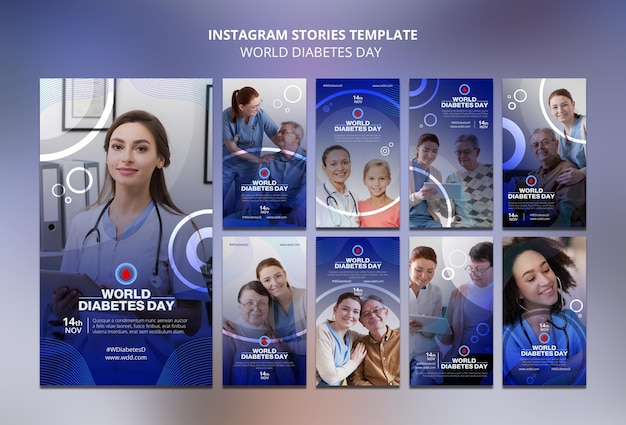 PSD gratuito colección de historias de redes sociales del día mundial de la diabetes