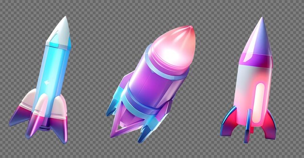 Colección de íconos de cohetes de renderización psd 3d