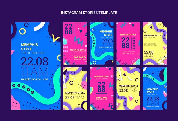 Colección de instagram stories planos estilo memphis