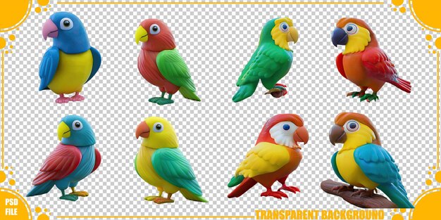 Colección de loros de dibujos animados coloridos para niños