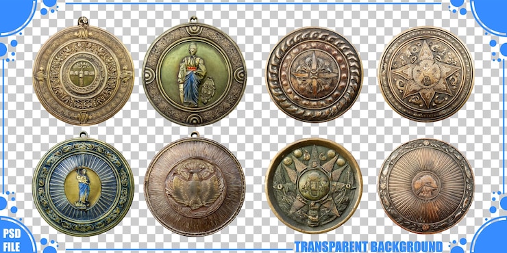 PSD gratuito colección de medallas antiguas en un fondo transparente