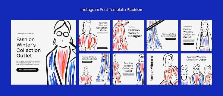 PSD gratuito colección de moda dibujada a mano publicaciones de instagram