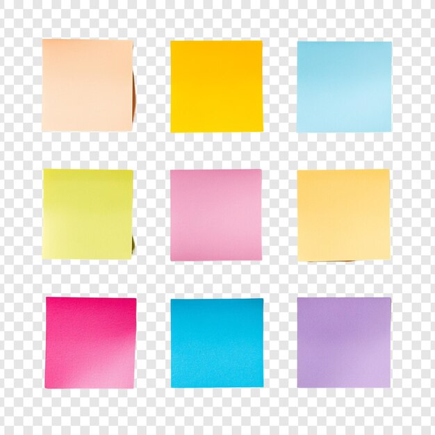 Colección de nueve notas adhesivas de colores perfectas para la organización y los recordatorios
