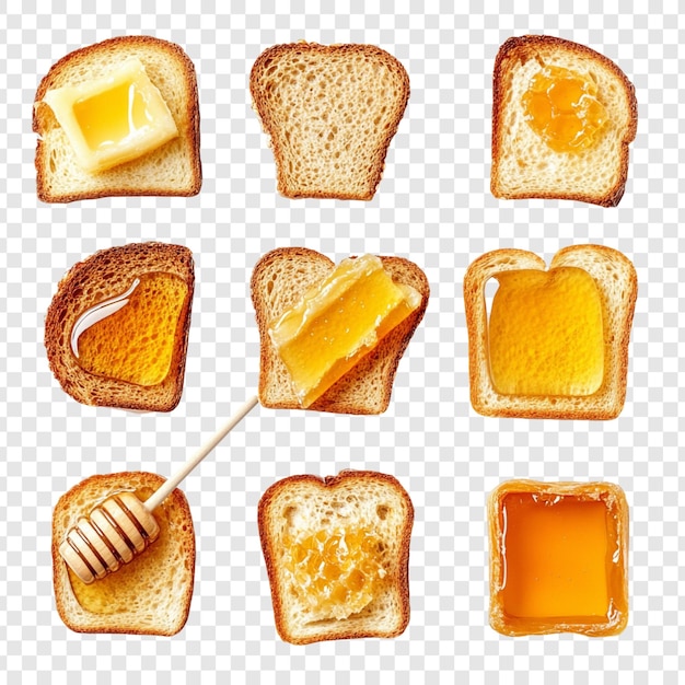 Colección de pan de miel y pan tostado de miel Una deliciosa muestra de bondad dorada