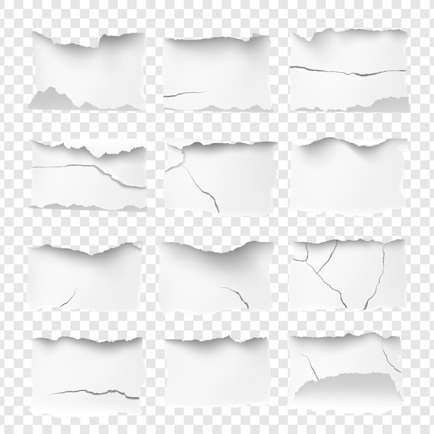 Colección de piezas de papel rasgadas bordes rasgados y grietas realistas para elementos de diseño