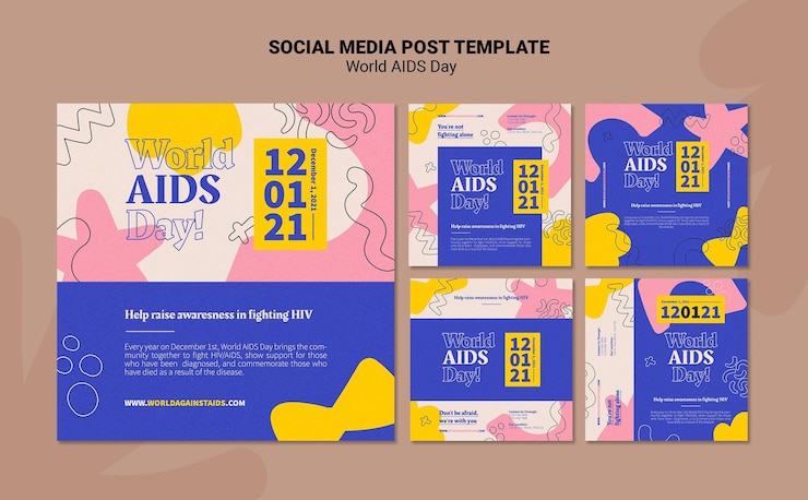 PSD gratuito colección de plantillas de publicaciones de instagram del día mundial del sida