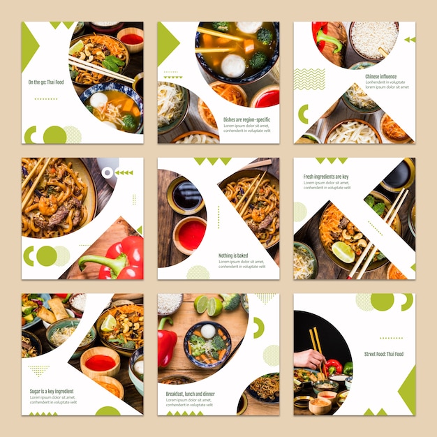 Colección de plantillas de tarjetas con concepto de comida
