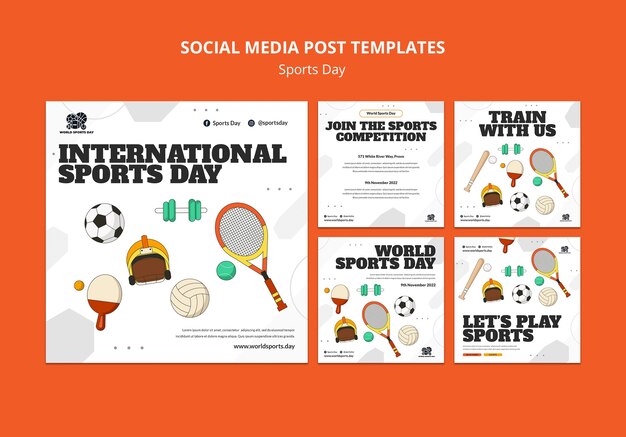 Colección de publicaciones deportivas de instagram con elementos