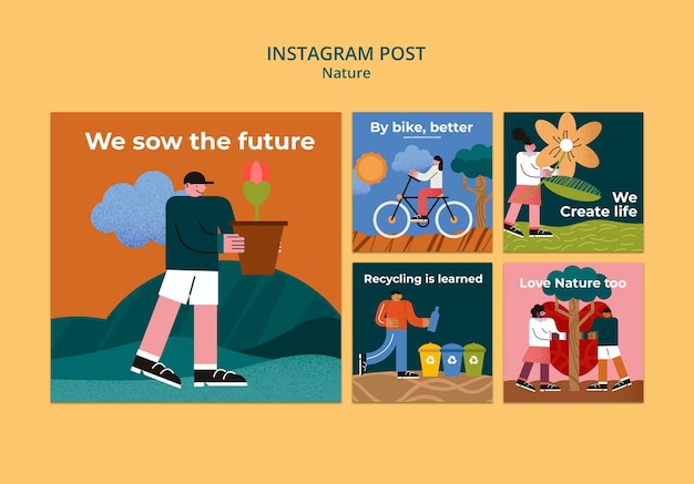 Colección de publicaciones de instagram de acción de conservación ambiental
