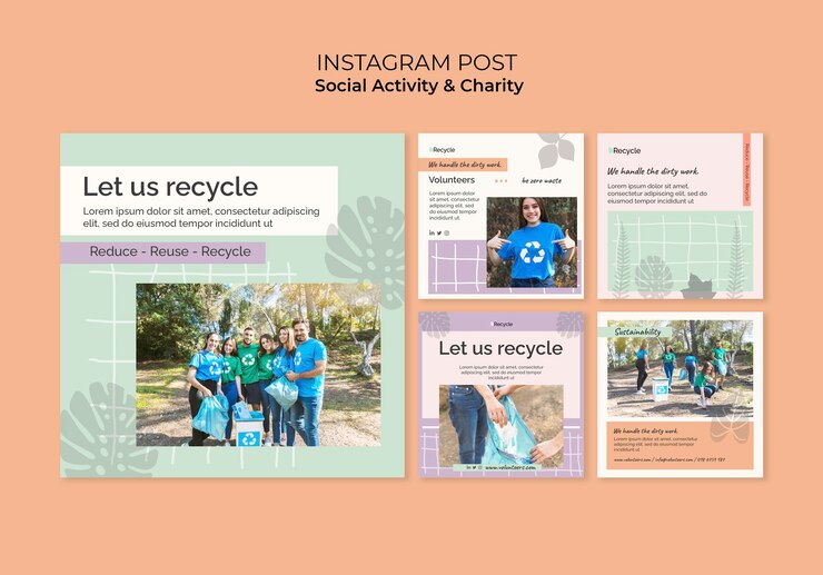 PSD gratuito colección de publicaciones de instagram de actividad ambiental y cero desperdicio