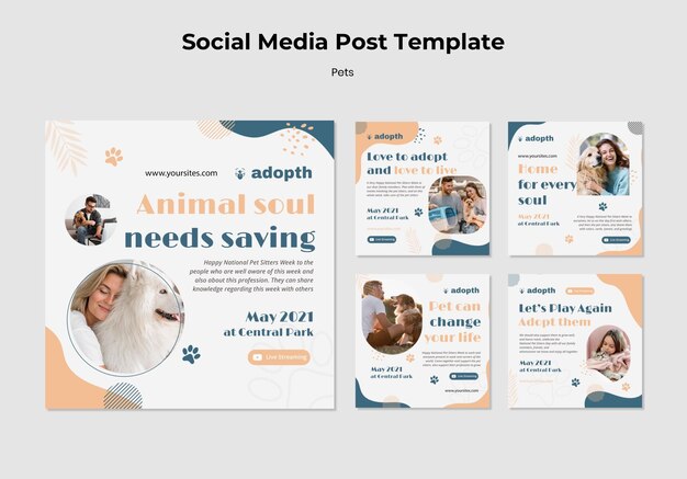 Colección de publicaciones de Instagram para adopción de mascotas