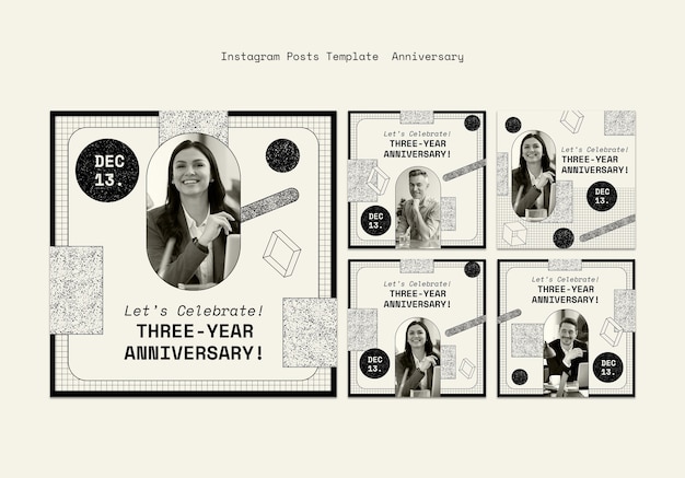 PSD gratuito colección de publicaciones de instagram de aniversario de tres años